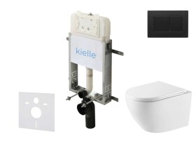 Kielle - Genesis New Set předstěnové instalace, klozetu Oudee, Vortex Rimless+, sedátka softclose a tlačítka Gemini New III, matná černá 30528SZ63