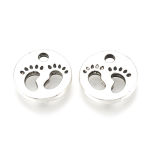 Kovový přívěsek - starostříbrný - placička s chodidly - 11 x 11 x 2 mm - 1 ks