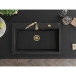 MEXEN/S - Elix granitový dřez 1-miska 800 x 500 mm, černá/stříbrná metalik, sifon zlatá 6527801005-73-G