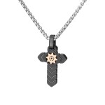 Pánský ocelový náhrdelník Vincenzo - chirurgická ocel, kříž, Černá 65 cm