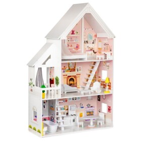 Ecotoys Krásný dřevěný domeček pro panenky s nábytkem