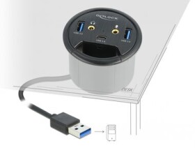 DeLock Stolní USB Hub USB 3.2 A (M) - 1x USB 3.2 C 2x USB 3.2 A 2x 3.5mm jack šedá (62794)