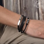 Pánský náramek Gerard, kůže, chirurgická ocel, různé velikosti, Černá 25 cm