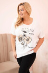 Dámská blůza Plus Size z viskózy s květinovým potiskem a nápisem ecru UNI