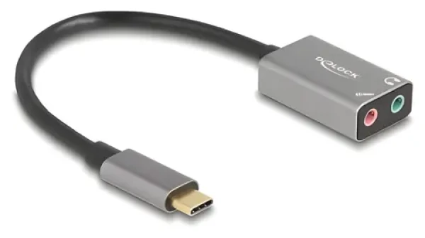 Delock / Externí zvuková karta USB-C / 2x 3,5 mm jack / mikrofonní vstup / 16 Bit / 48 kHz (67071)