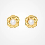 Elegantní květinové náušnice s perlou Viviane - stříbrné zapínání, Zlatá Bílá