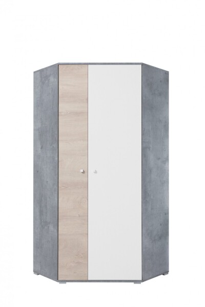 FRONTI Rohová šatní skříň SIGMA SI2 Beton + bílá lux + dub 15005