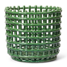 Ferm LIVING Keramický koš Emerald Green Large, zelená barva, keramika