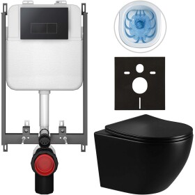 CERANO - Kompletní WC set Basic/Cesso - černá lesklá - WC tlačítko Modulo/Černá - pro zazdění - 49x36 CER-8050BD86321
