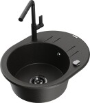 MEXEN/S - Kevin granitový dřez 1-miska s odkapávačem včetně baterie Flora, černá/zlatá metalik 6517-75-670401-70-B