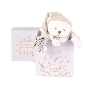 Doudou Dárková sada Plyšový muchláček medvídek s čepičkou béžový 25 cm