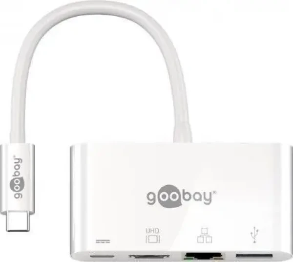 Goobay 62105 multiportový adaptér bílá / 1x USB-C M na HDMI Ethernet USB-C USB-A (4040849621055)