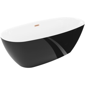 MEXEN/S - Luvo Slim volně stojící vana 170 x 75, bílá/černá, sifon a přepad měď kartáčovaná 52801707575-65
