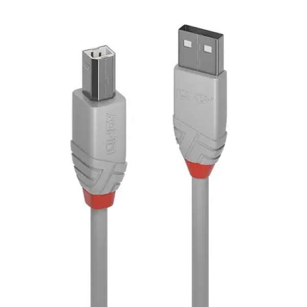 Lindy Anthra Line šedá / Kabel USB / USB 2.0 Typ A - Typ B / M/M / 3 m / 480 Mbit/s (36684)
