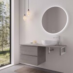 CERANO - Koupelnová skříňka Carole - betonově šedá + deska pod umyvadlo Navira Slim - 18 mm + konzole chrom - 120x46x49,8 CER-606099
