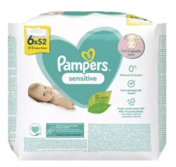 Pampers Sensitive vlhčené ubrousky 6 x 52 ks (8001841041452)