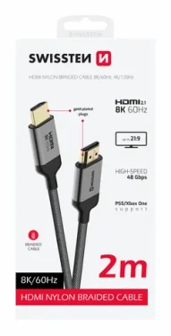 SWISSTEN Kabel HDMI 2.1 (M) - HDMI 2.1 (M) 2m černá / 48 Gbps / 8K / 60Hz / zlacené kontakty (75501201)