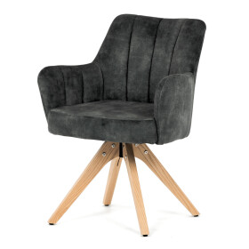 Židle jídelní, otočný mechanismus 360°, taštičkové pružiny v sedáku, tmavě zelená látka, noha masiv dub