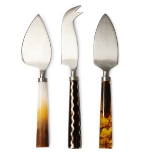 HK living Set nerezových nožů na sýr Havana – 3 ks, hnědá barva, kov, pryskyřice