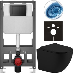 CERANO Kompletní WC set Basic/Cesso - černá matná - WC tlačítko Maxio/Černá - volně stojící - předstěnová instalace - 49x36 cm - 8050BD86217