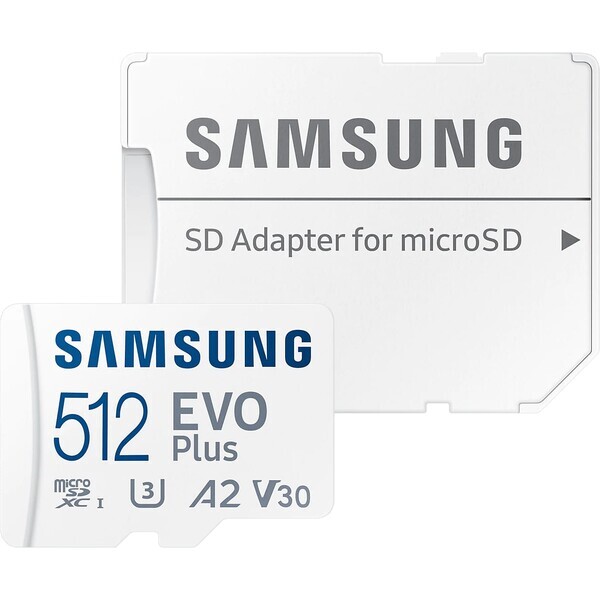 SAMSUNG EVO Plus Micro SDXC 512GB + SD adaptér / U3 / V30 / A2 / Čtení: 130MBps (MB-MC512KA/EU)