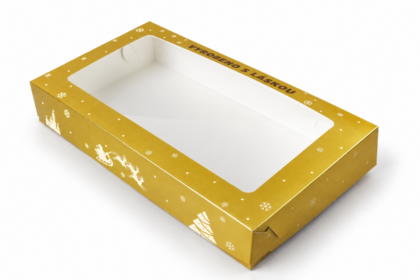 Cake star vánoční krabice zlato-bílá s laminací M 35x20x6cm
