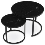 Set 2 ks stolků, MDF deska, dekor černý mramor, kovová podnož, černý lak