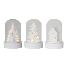STAR TRADING Svítící dekorace Winter Fairytale Kupol - set 3 kusů, bílá barva, čirá barva, sklo, dřevo, plast
