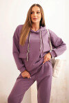 Komplet dámský máslový mikina s kapucí a kalhoty s páskem fialový UNI