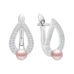 Náušnice s levandulovou perlou a zirkony Graciela - stříbro 925/1000, Stříbrná Levandulová