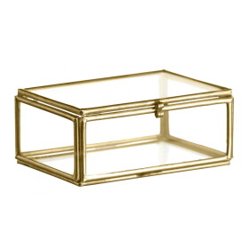 MADAM STOLTZ Skleněný box Brass - menší, zlatá barva, sklo, kov