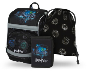 Školní aktovkový 3-dílný set BAAGL ZIPPY PLUS - Harry Potter Bradavice Lumos (aktovka, penál, sáček)