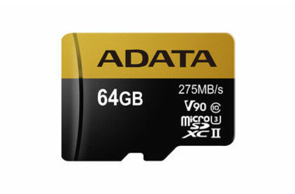 ADATA Premier One microSDXC 64GB + SD adaptér / UHS-II U3 Class 10 / R: 275MB/s / W: 155MB/s (AUSDX64GUII3CL10-CA1)