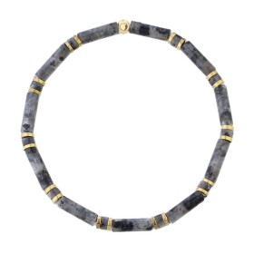 Luxusní pánský náramek Antonio Gold - larvikit, zlatý hematit, Šedá 20 cm