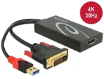 Delock Kabel DVI-D + USB (M) na DisplayPort 1.2 (F) černá / 0,3 m / 4K 3840×2160 / HDCP (62596)