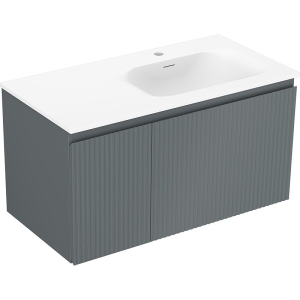 MEXEN/S - Rivel koupelnová skříňka 90 cm s umyvadlem Vela pravá, 1S, 1D, reliéf, grafit mat/bílá mat 91A23-09047-3-BBFF66-W23P01