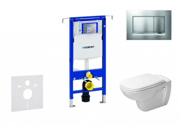 GEBERIT - Duofix Modul pro závěsné WC s tlačítkem Sigma30, matný chrom/chrom + Duravit D-Code - WC a sedátko, Rimless, SoftClose 111.355.00.5 NH7