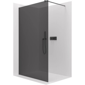 CERANO Sprchová zástěna Walk-in Onyx Round L/P - 10 mm - kulatá vzpěra - černá matná, grafitové sklo - 100x200 cm