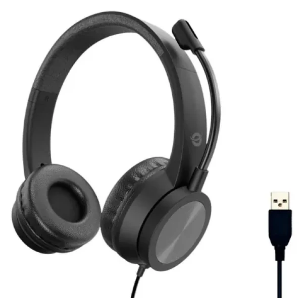 Conceptronic Stereo USB headset černá / Sluchátka / S mikrofonem / Potlačení šumu / USB-A / 32 Ohm / 2 m (POLONA05B)