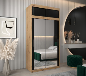 Šatní skříň Abi T3 s nástavcem Barva korpusu: Dub - Artisan, Rozměry: 120 cm, Dveře: Černá