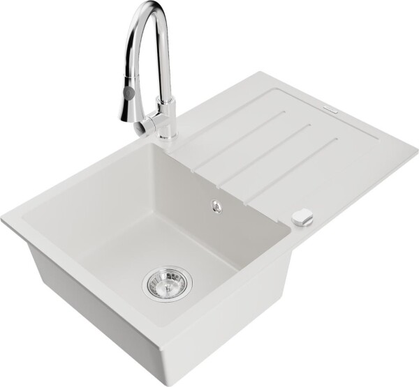 MEXEN - Bruno granitový dřez 1 s odkapávačem včetně baterie Elia, bílá 6513-20-670101-00