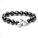 Náramek Ruzziera Black - onyx, sladkovodní perla, stříbro 925/1000, 19 cm Bílá