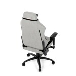 Herní křeslo, stříbrná látka, houpací mechanismus, polohování opěradla 90°-180°, 3D područky, polštáře z paměťové pěny,