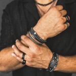 Pánský kožený náramek s lávovým kamenem José - chirurgická ocel, Černá 21 cm