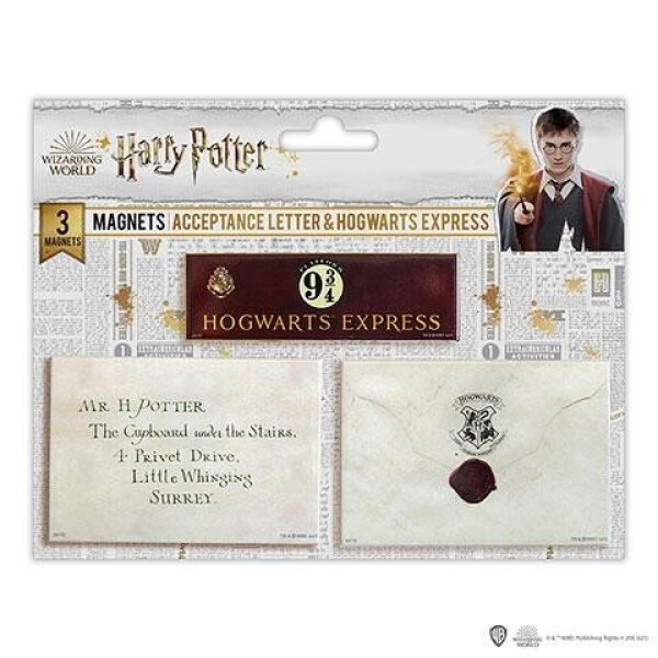 Harry Potter Magnety - Dopis a nástupiště 9 a 3/4 / Sada 3 ks