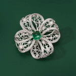 Luxusní květinová brož Erina - smaragdový zirkon, Zelená