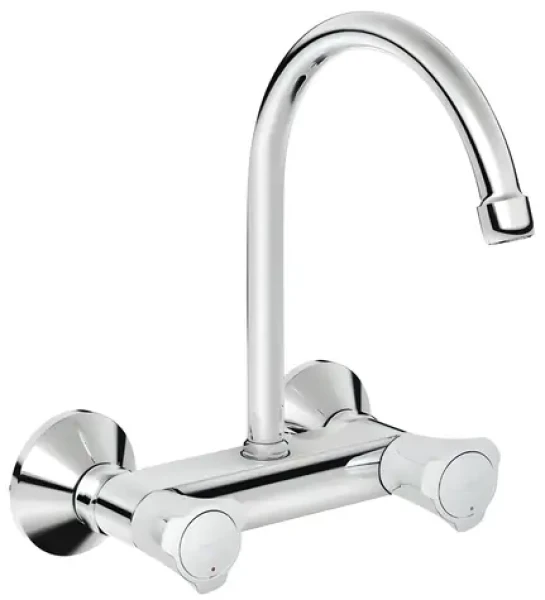 Grohe nástěnná dřezová baterie chrom / Dřezová baterie / otočná výpusť 360° / kohoutkové ovládání / S-přípojky (31191001)