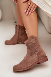 Dámské kotníkové boty na nízkém podpatku s krajkovým vzorem S.Barski HY61-8025 Hnědé 40