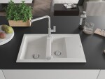MEXEN/S - Gaspar granitový dřez 1.5 s odkapávačem včetně baterie Flora, bílá 6507-20-670401-00