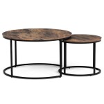 Set 2 ks stolků, MDF deska, dekor staré dřevo, kovová podnož, černý lak